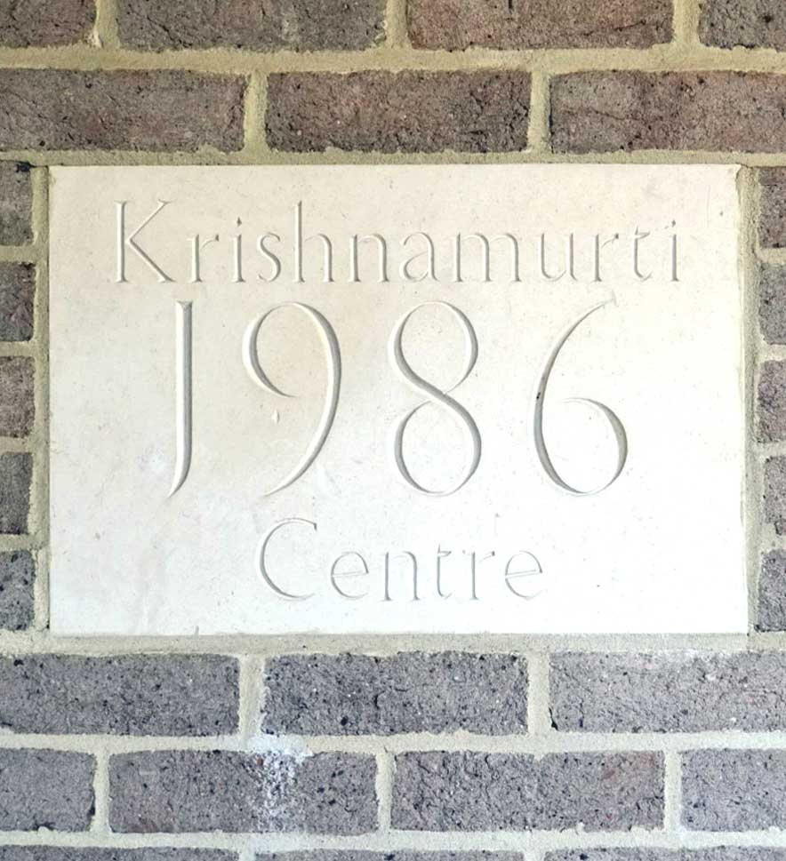 Commmemorative stone at the entrance of the Krishnamurti Centre